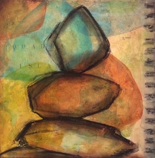 quadra west coast inukshuks series mixed media panel 8" x8".jpg