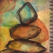 quadra west coast inukshuks series mixed media panel 8" x8".jpg